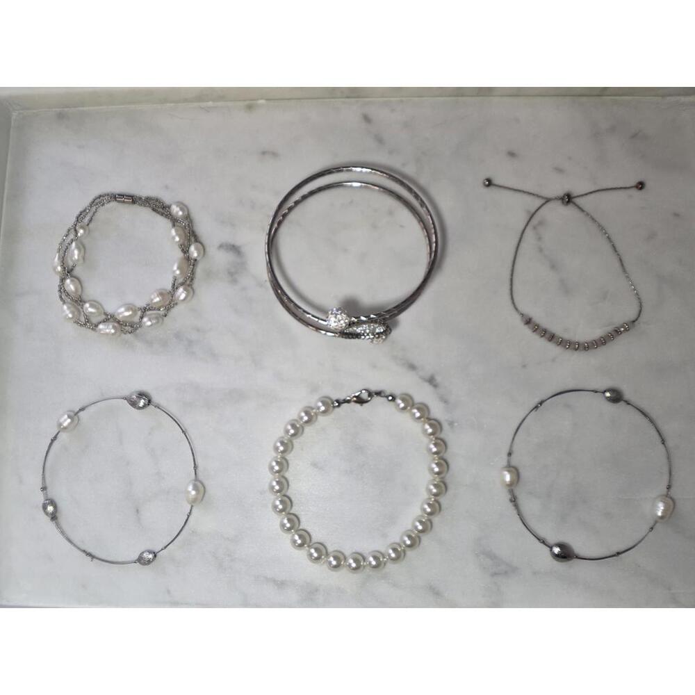 Faux Pearl & Beaded Bracelet Bundle – Set of 6 Elegant Fashion Bracelets